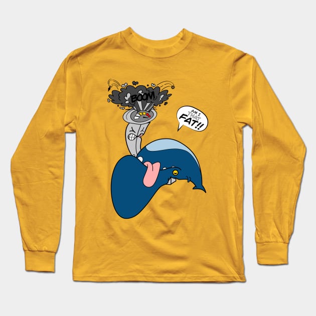 Am I THAT FAT! blue whale funny cartoon Long Sleeve T-Shirt by Odd Creatures